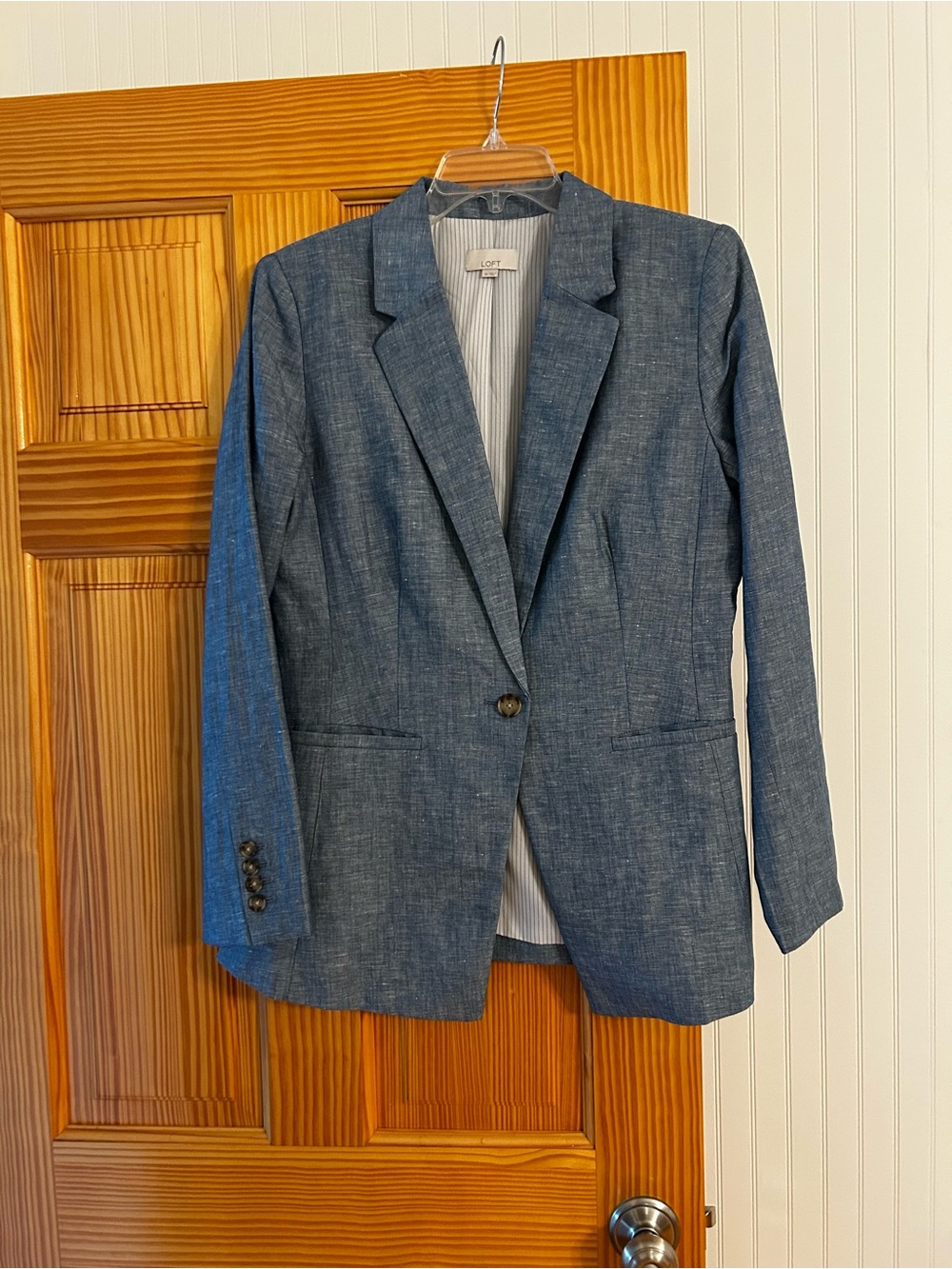 LOFT Chambray Blue Single-Button Blazer